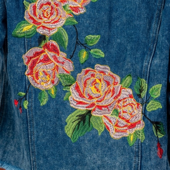Springtime Floral Embroidered Denim Jacket - Picture 4 of 4